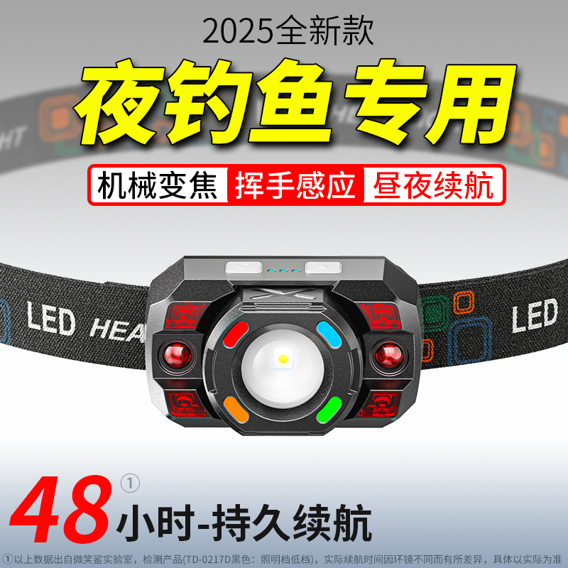 2025头灯强光充电超亮头戴式钓鱼户外超长续航智能感应LED夜钓