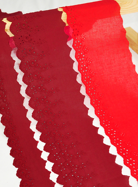红色刺绣棉布花边辅料diy手工领口袖口下摆裙边床品窗帘服装蕾丝