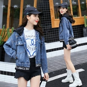 Áo khoác ngắn denim trùm đầu nữ 2019 mới đầu xuân thu đông nữ triều retro retro áo khoác ngắn mang hương vị Hồng Kông - Áo khoác ngắn