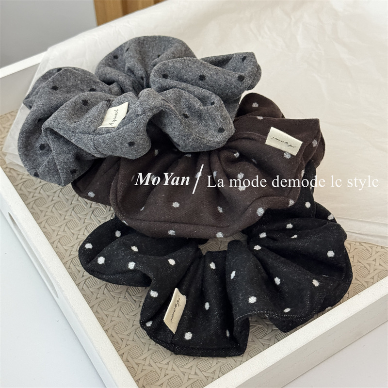 韩版毛绒复古时尚波点大肠发圈女高级感慵懒马尾头绳秋冬气质发绳