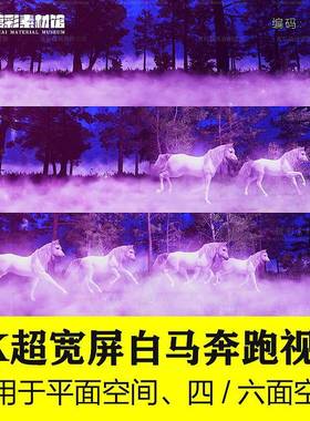 超宽屏梦幻森林紫色白马奔跑led大屏幕投影背景高清视频素材S363