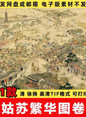 清 徐扬 姑苏繁华图卷国画山水装饰画高清图片可打印电子版素材图