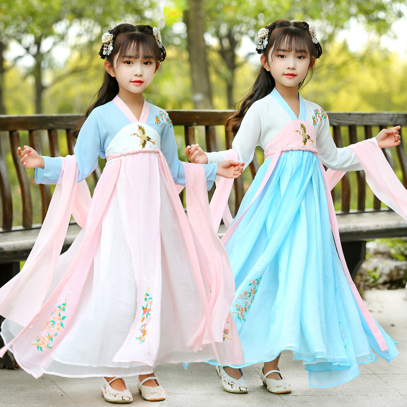 新款夏女儿童改良汉服襦裙古装超仙中国风飘逸唐装摄影古筝表演服