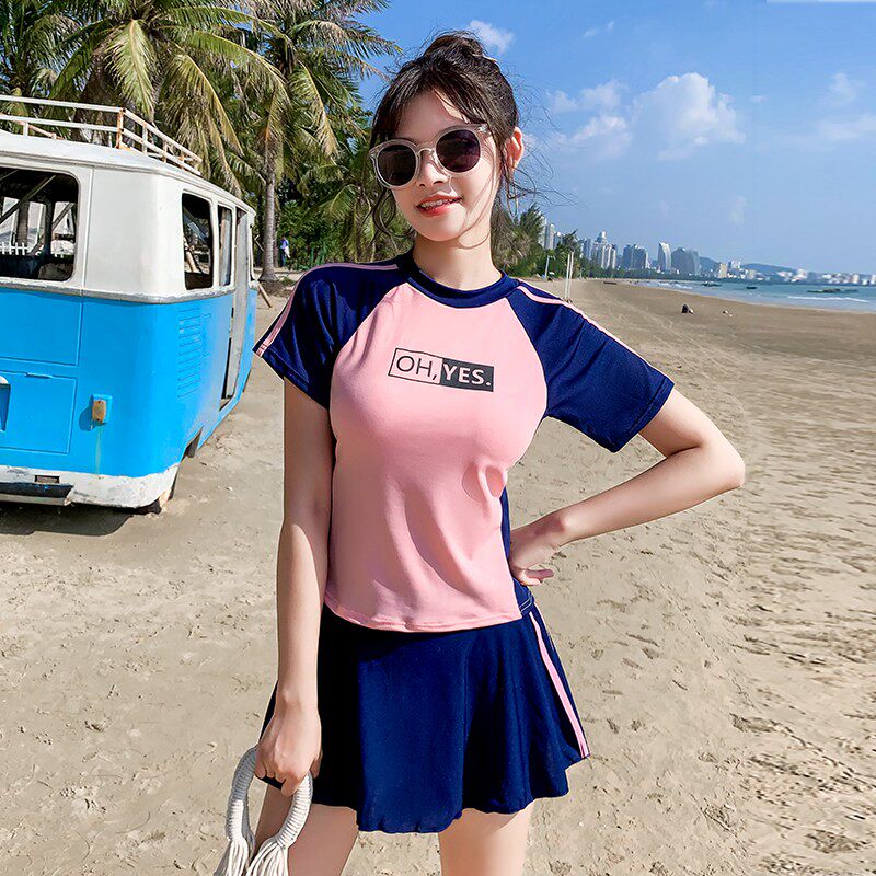 新款分体泳衣女韩国ins裙式时尚两件套保守学生显瘦泡温泉泳装厂