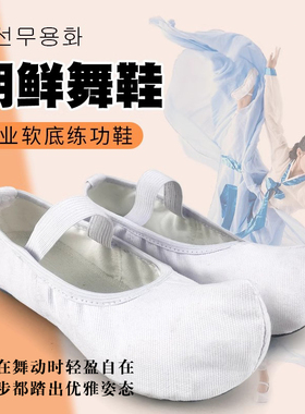 朝鲜舞鞋女韩国传统勾勾鞋白色古典舞蹈鞋室内练功鞋儿童成人帆布