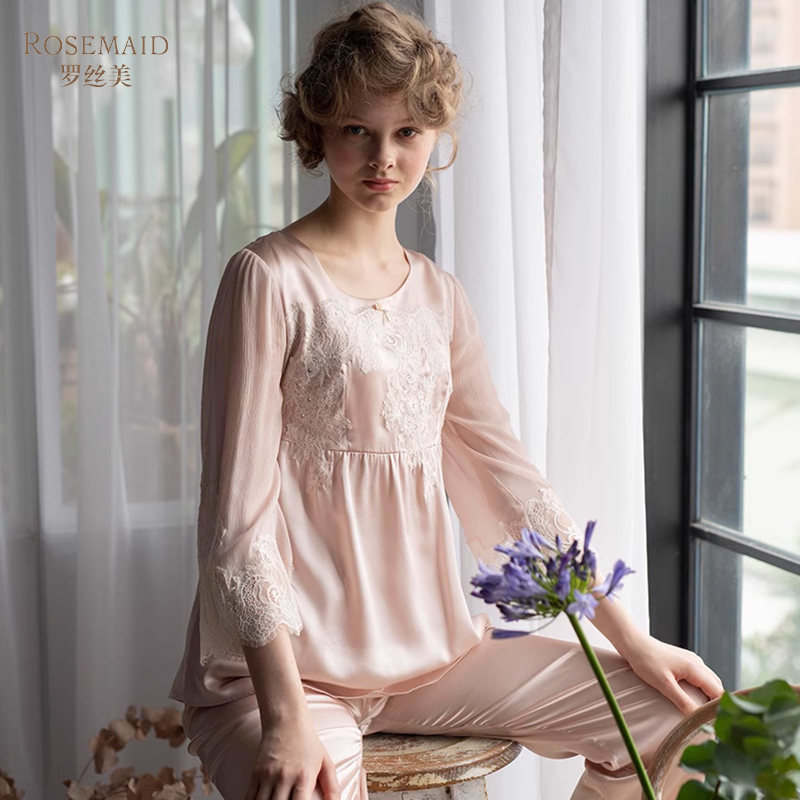 罗丝美桑蚕丝秋冬女睡衣裤居家服