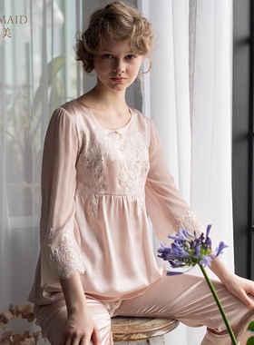 Rosemaid/罗丝美秋冬专柜新品女睡衣19241桑蚕丝蕾丝绣花睡衣裤