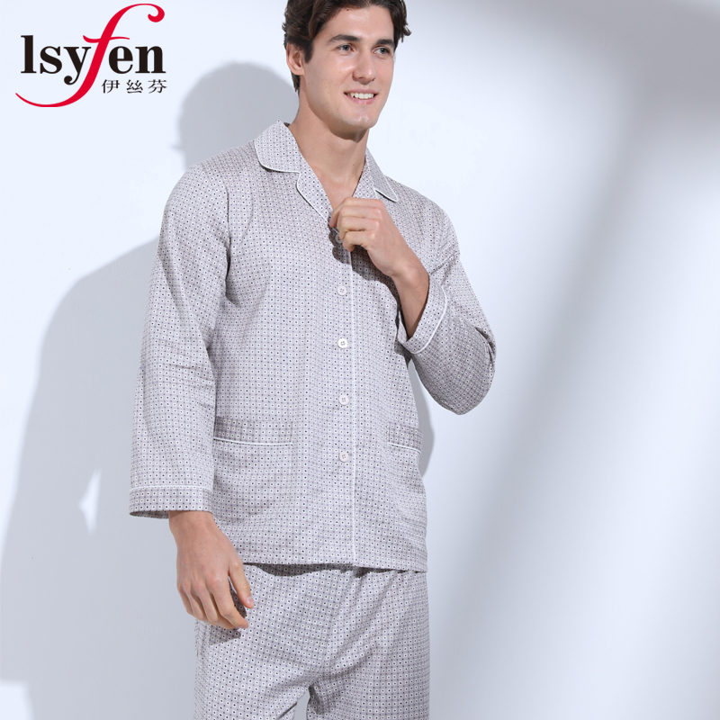 Isyfen/伊丝芬春夏专柜新品60043纯棉长袖男款睡衣裤