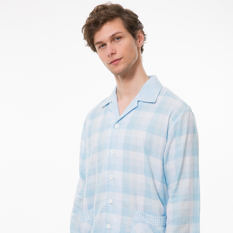 Isyfen/伊丝芬春夏专柜新品69841纯棉长袖长裤男士睡衣裤套家居服