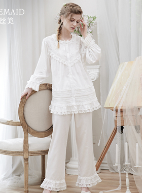 罗丝美秋冬新款 纯棉60支直贡圆领全开襟长袖裤衣裤套经典款12240