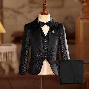 男童西装花童钢琴演出舞台走秀儿童主持人礼服亮片晚会西装套装