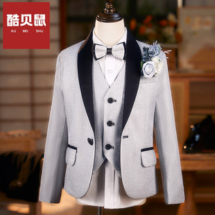 男童小西服套装银色亮片儿童西装男生主持人走秀大童钢琴演出礼服