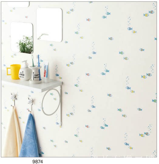 日本进口墙纸 新科壁纸 白色底蓝色小鱼 儿童卡通墙纸温馨小孩房|msdalam kategori keluarga memasang ibu, Wallpaper, Bahan-bahan lain seperti kertas dinding - dari Buy2taobao.com untuk memberikan perkhidmatan ejen Taobao profesional membeli
