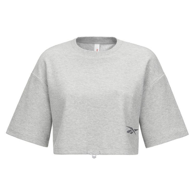 Reebok BEATS CROPPED TEE系列纯色短款抽绳宽松短袖落肩袖T恤