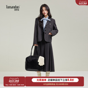 小个子 面试正装 图曼朵灰色毛呢西装 外套女秋冬高级感通勤西服套装