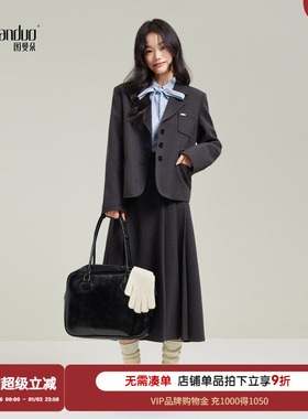 图曼朵灰色毛呢西装外套女秋冬高级感通勤西服套装面试正装小个子