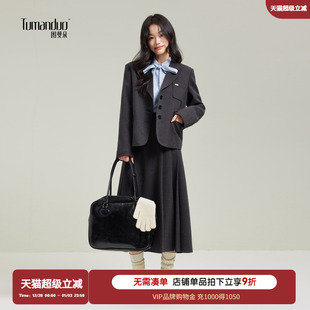 小个子 面试正装 图曼朵灰色毛呢西装 外套女秋冬高级感通勤西服套装