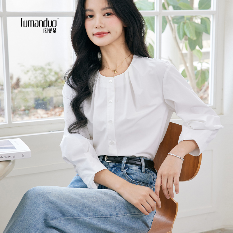 图曼朵简约七分袖衬衫