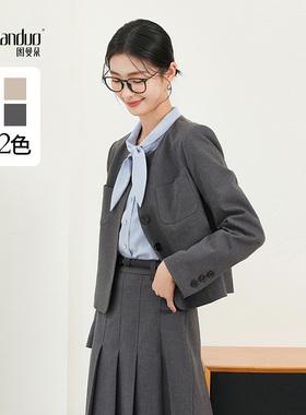 图曼朵灰色职业西装套装女早秋短款小个子面试通勤正装小西服外套