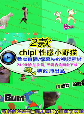 chipi dubi性感小野猫游戏整蛊绿幕特效视频素材接定制搭建直播间