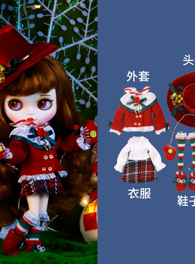 ICY DBS小布娃娃衣服可爱小香风红色圣诞节套装裙19关节ob24娃衣