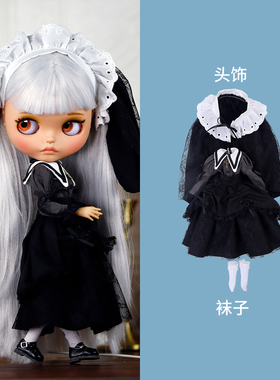 ICY DBS小布娃娃衣服黑色黑暗教堂修女主题套装裙19关节OB24娃衣