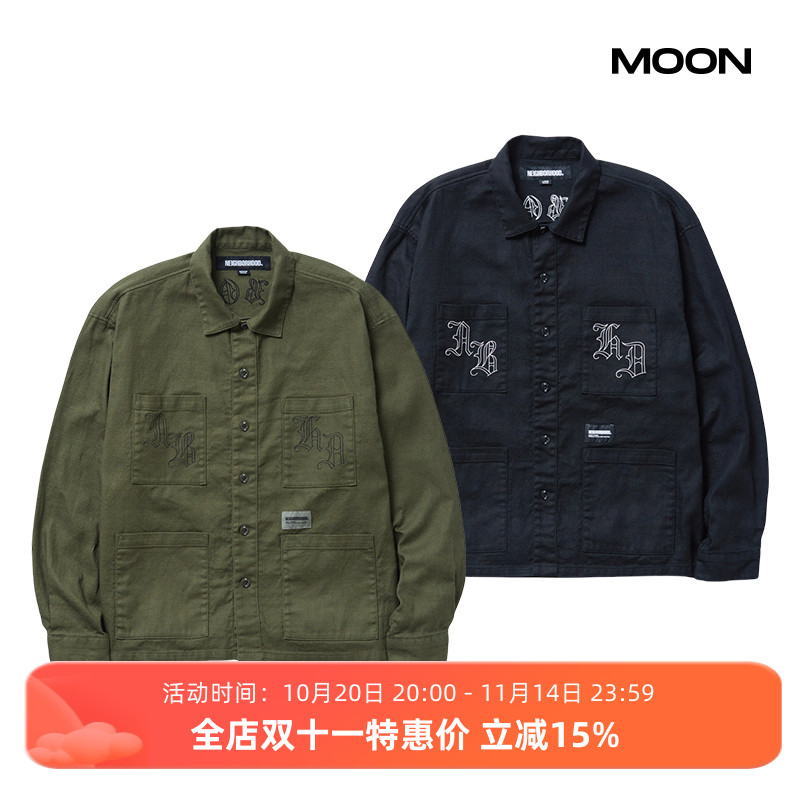 现货 NEIGHBORHOOD EMBROIDERY SHIRT LS刺绣四袋长袖衬衫25SS