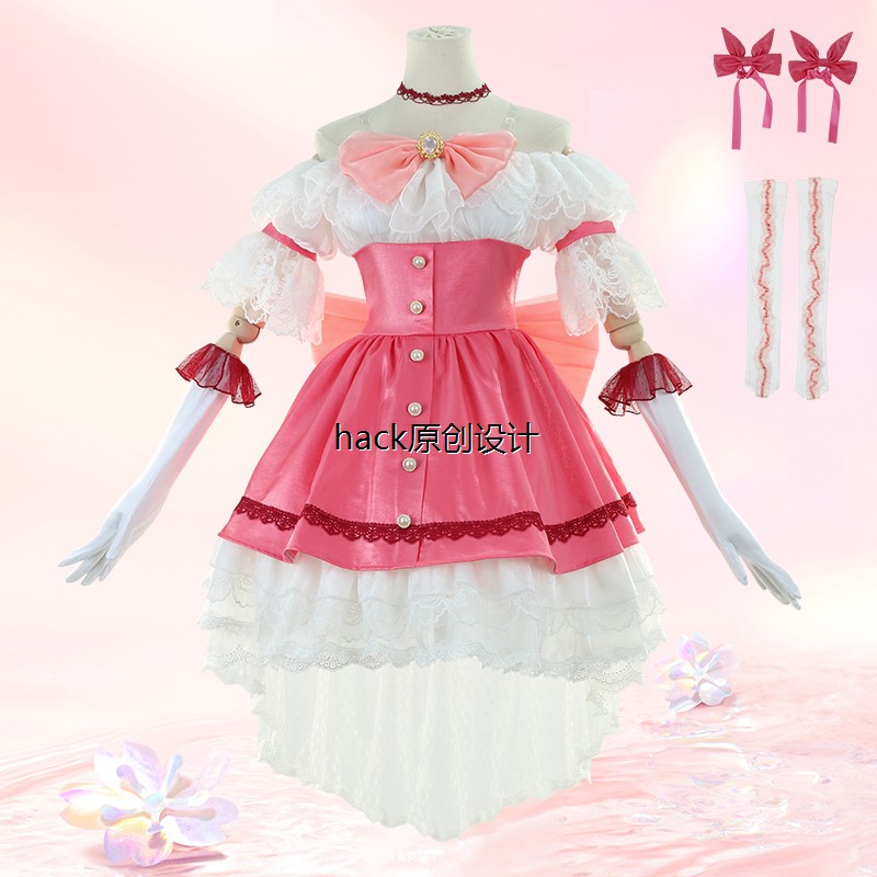 神奇的女孩多冈Cos服装女巫夜回归粉红色连衣裙裙鹿眼睛圆Cosplay