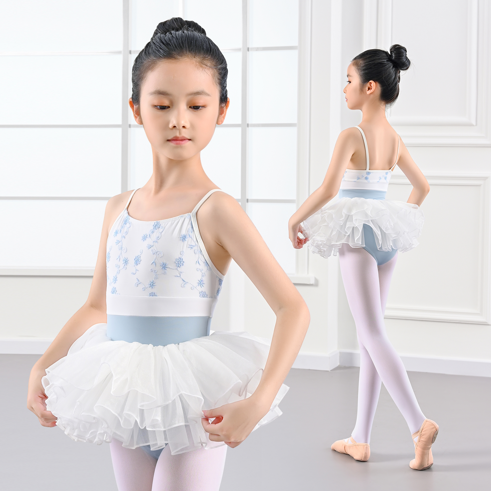 儿童舞蹈服练功服跳舞服中国舞服芭蕾舞服女童短袖春夏吊带体操服