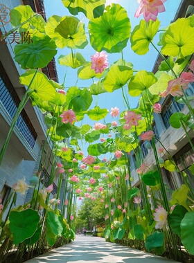 夏季荷花叶饰遮阳天幕吊顶装饰