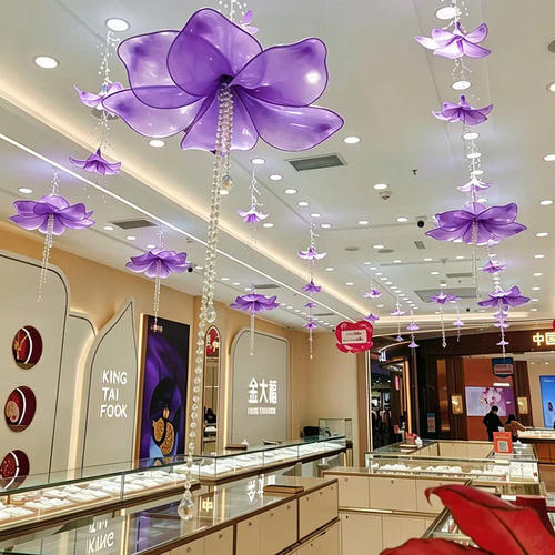 珠宝店商超仙气蝴蝶兰吊顶网纱