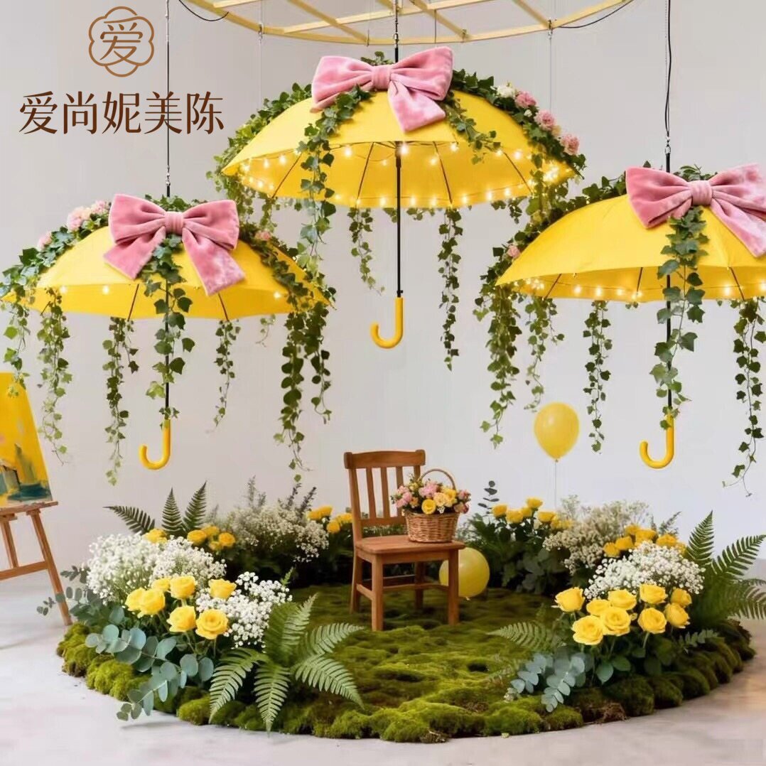 商场橱窗布置雨伞花挂件4S店铺夏季装饰服装店景区打卡仿真花美陈