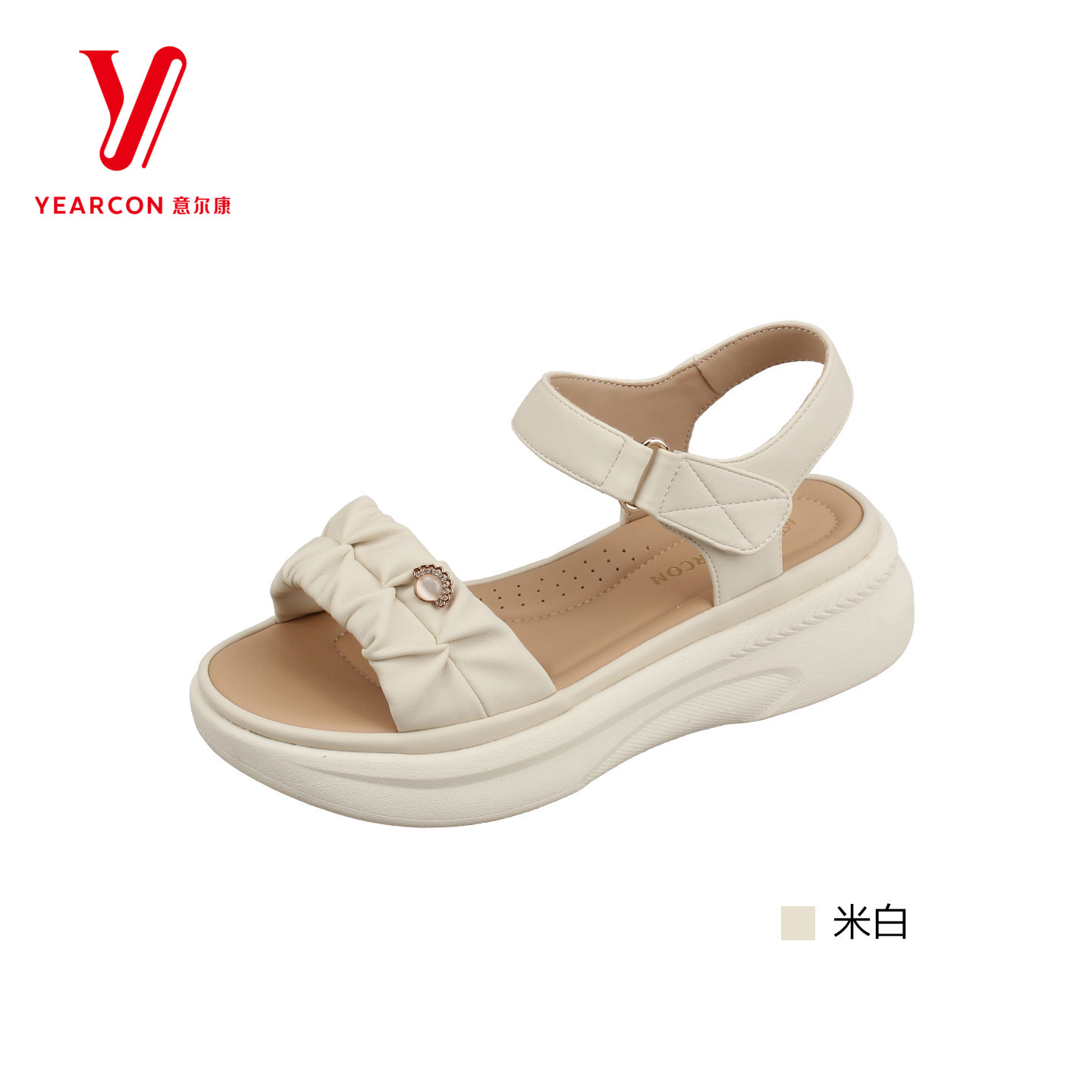 意尔康女松糕厚底露趾搭扣凉鞋