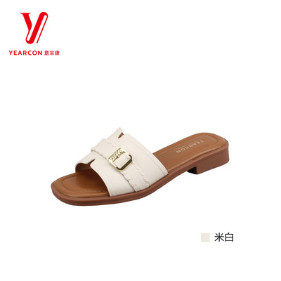 意尔康夏季软底金属扣女一字拖