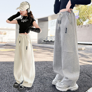 女童春秋弯刀裤阔腿裤2026新款中大童儿童春季宽松长裤运动裤子