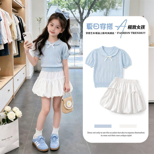 女童夏季polo短袖花苞裙两件套