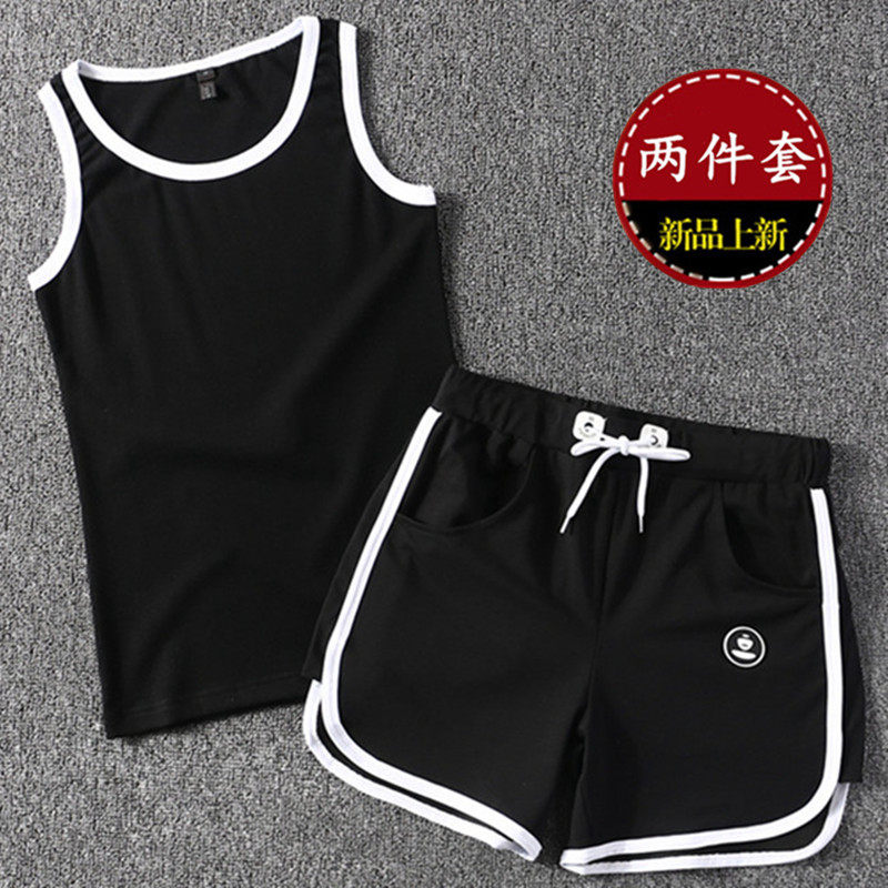 背心超短裤两件套装男夏季学生潮流三分裤修身运动休闲男士大裤衩
