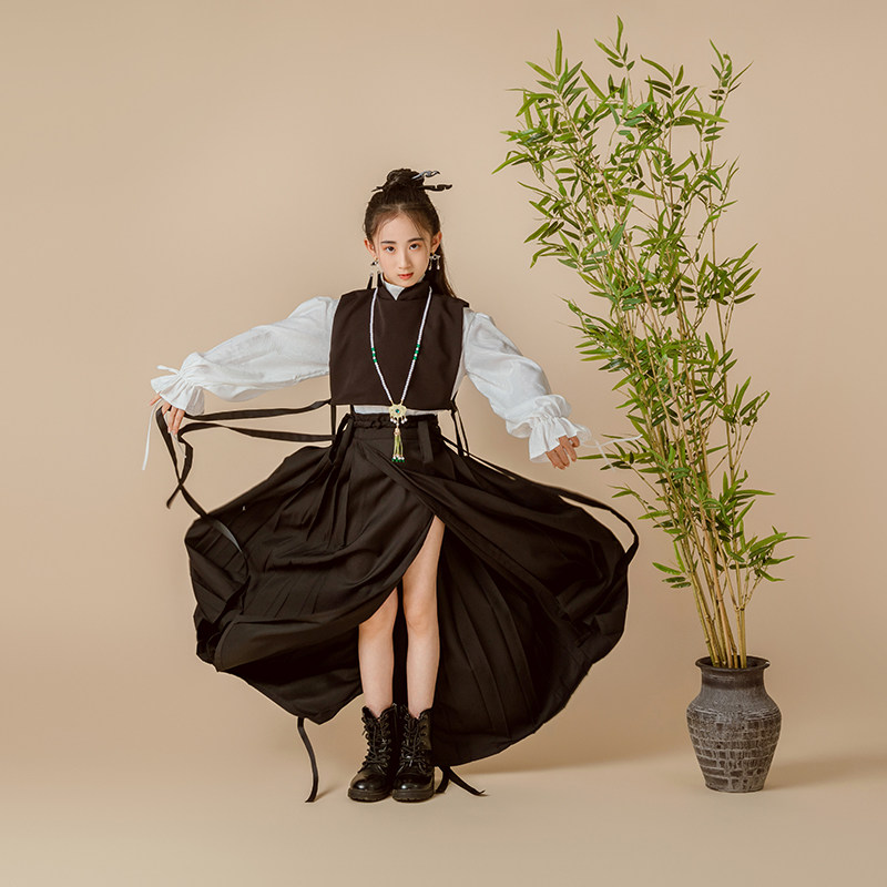 儿童模特走秀女童百褶马面裙礼服