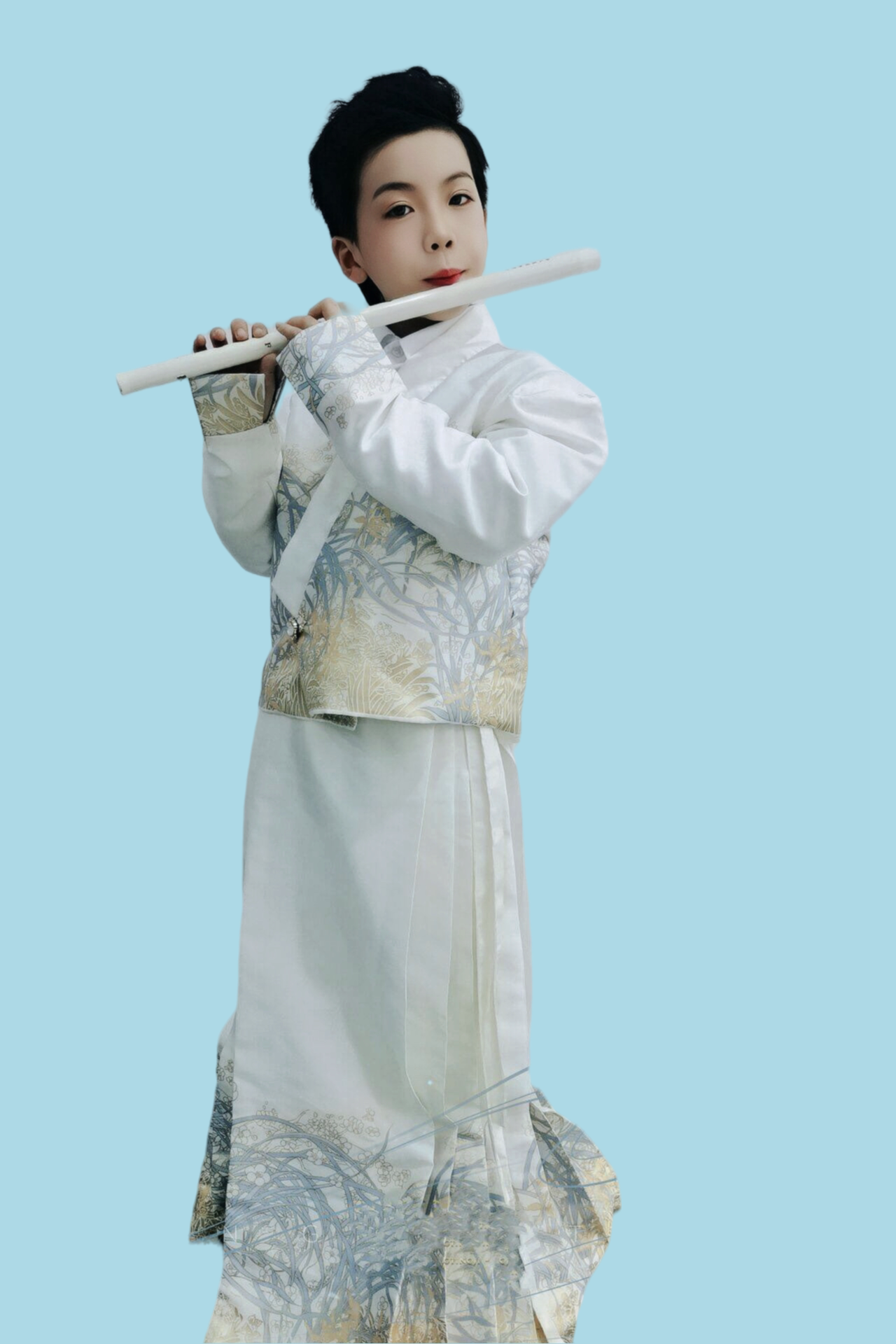 新中式马面裙模特走秀演出中国风男孩汉服演出服唐装高定租赁