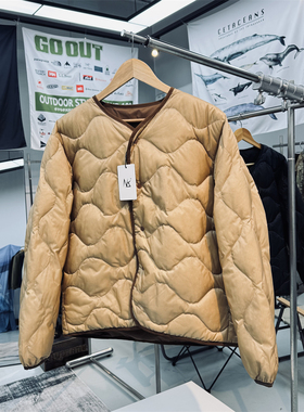 日版山系宽松复古男女通用两面穿无领内搭中间层防风保暖羽绒服