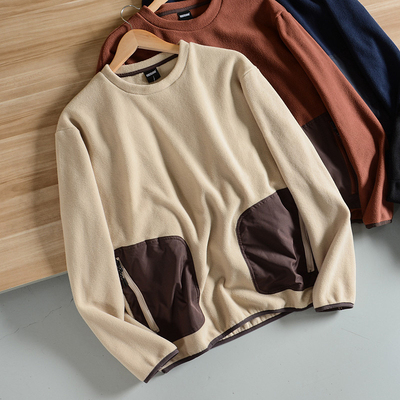 拉链口袋户外山系圆领套头卫衣