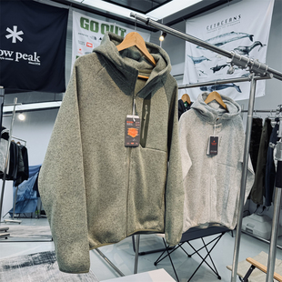 吸湿透气保温中间层男女通用户外休闲通勤连帽针织抓绒衣开衫外套