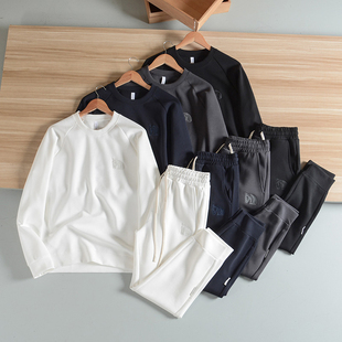 万针马头刺绣液氨长绒棉空气层面料男士轻奢运动休闲卫衣卫裤套装