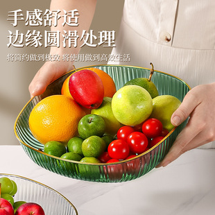 轻奢水果盘子PET家用客厅果盘茶几零食盘高颜值烫金边糖果盘 新款