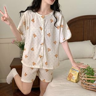 夏季 in风韩版 可爱卡通泡泡皱甜美睡衣可外穿休闲家居服套装
