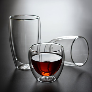 高硼硅耐热隔热早餐果汁杯透明家用牛奶茶水杯咖啡杯 双层玻璃杯