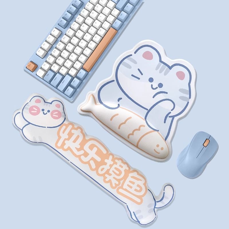 可爱快乐摸鱼护腕鼠标垫护手腕