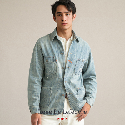 普普翻领条纹洗水做旧夹克外套