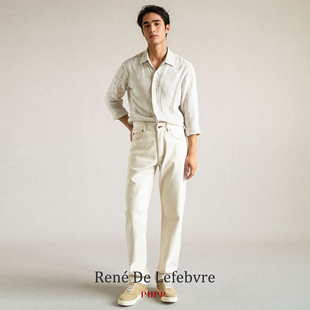 PUPP春秋季男士时尚商务直筒洗水做旧原棉胚布白色休闲长裤牛仔裤