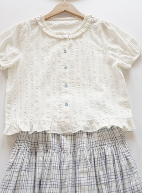 默棉 自制法式木耳边花边领上衣娃娃衫衬衫泡泡袖小个子小众设计